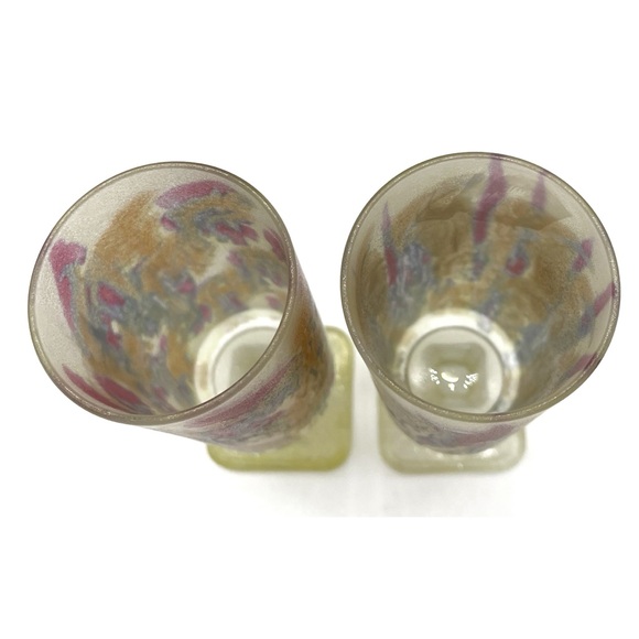 2 x ITALY Satin Art Glass Flutes (Rueven Glass ?) Two Frosted Glasses MCM - Picture 3 of 4